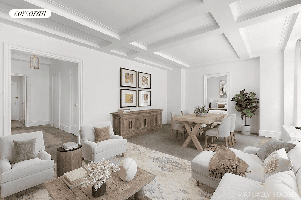 Manhattan unit with fireplace and coffered ceilings